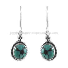 Tibetan Turquoise Gemstone & 925 Sterling Silver Simple Designer Earrings All Time Wear